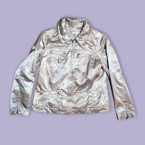 Y2K Indie Sleaze Downtown Girl Metallic Champagne Gold Jacket - Picture 1 of 6